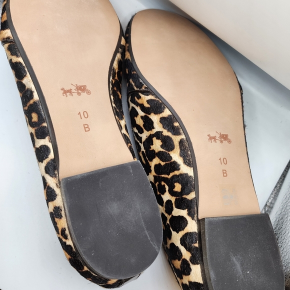 ⭐️NWT Authentic Coach Cambridge Leopard Print Calf Hair Flats Leather Size 10B - Picture 2 of 9